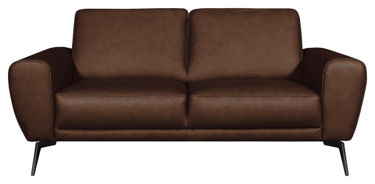 2-SITZER-SOFA in Echtleder Dunkelbraun  - Dunkelbraun/Schwarz, Design, Leder/Metall (177/85/92cm) - Livetastic