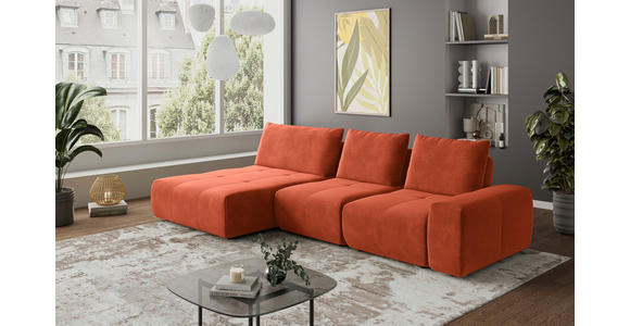 ECKSOFA in Velours Terracotta  - Terracotta/Schwarz, Design, Kunststoff/Textil (174/342cm) - Xora