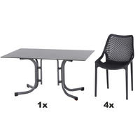 GARTENGARNITUR 5-teilig Stahl  - Anthrazit, Basics, Kunststoff/Metall (90/81/140cm) - Siena Garden