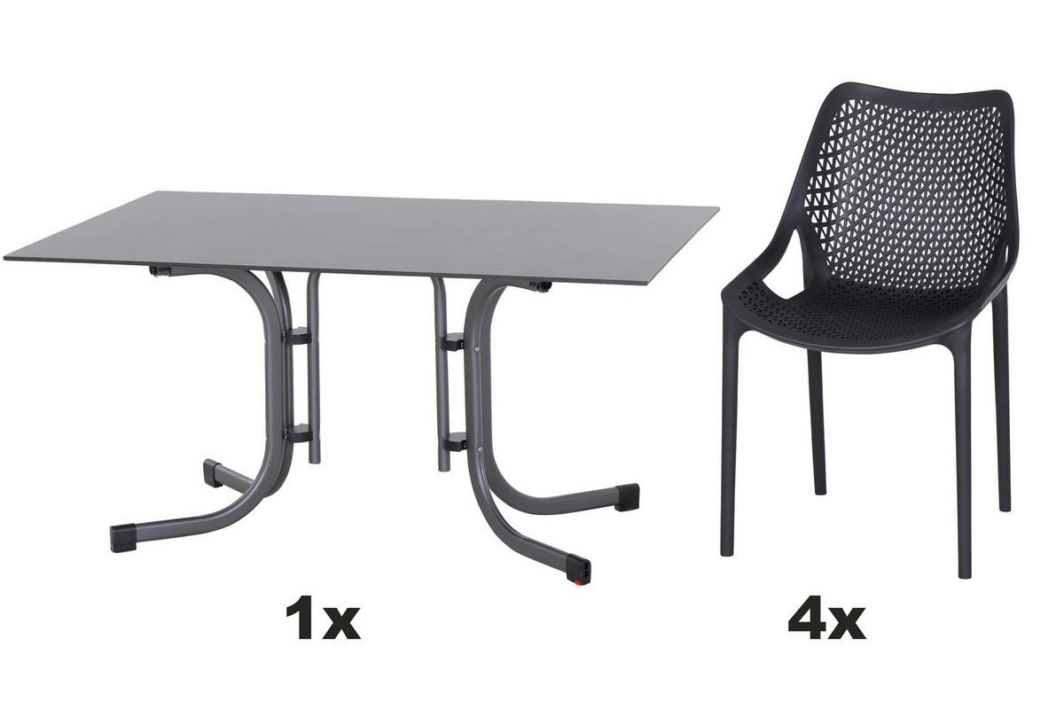 GARTENGARNITUR 5-teilig Stahl  - Anthrazit, Basics, Kunststoff/Metall (90/81/140cm) - Siena Garden