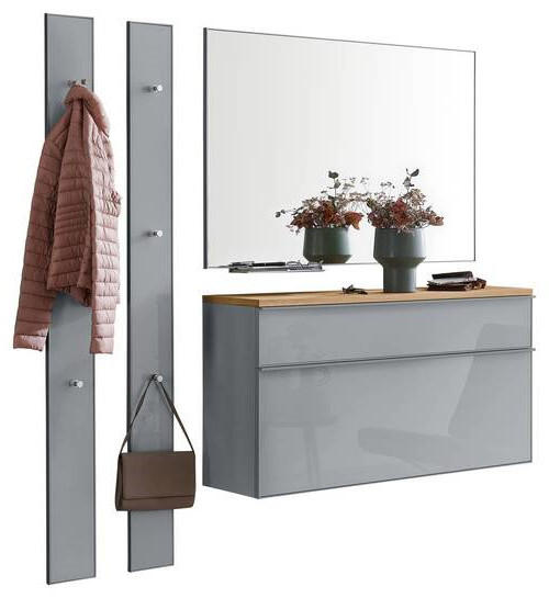 GARDEROBE 5-teilig  in 180/195/31 cm  - Grau, Design, Glas/Holz (180/195/31cm)