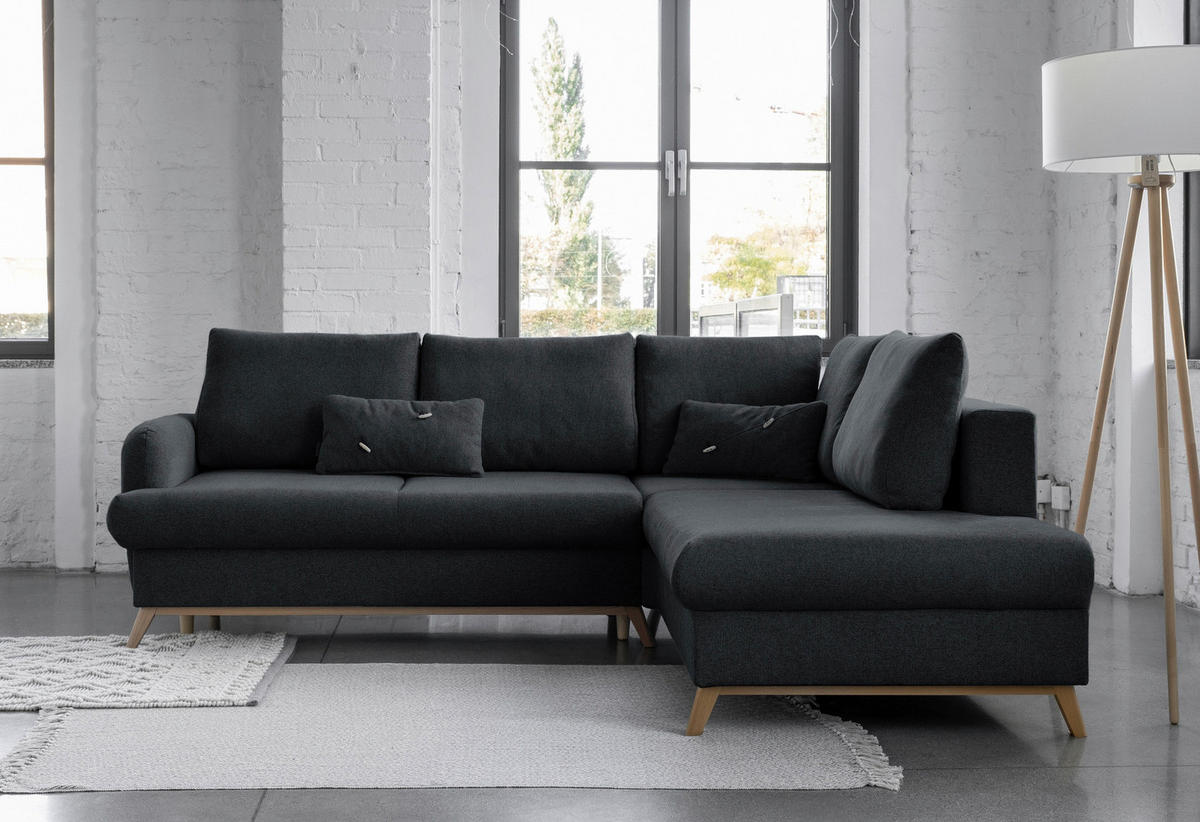 ECKSOFA in Chenille Dunkelgrau  242/202 cm  - Dunkelgrau/Naturfarben, Holz/Textil (242/202cm) - MID.YOU