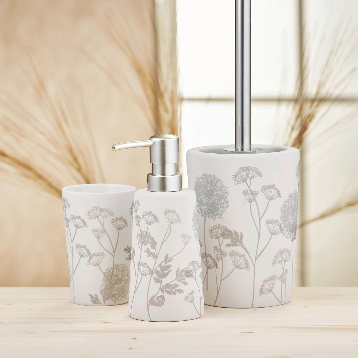 WC-BÜRSTENGARNITUR in Kunststoff  Kunststoff   - Beige/Alufarben, Basics, Kunststoff/Stein (10,6/39/10,6cm) - Kleine Wolke