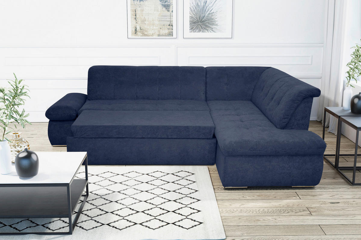 ECKSOFA in Mikrofaser Dunkelblau  273/216 cm  - Chromfarben/Dunkelblau, KONVENTIONELL, Textil/Metall (273/216cm) - MID.YOU