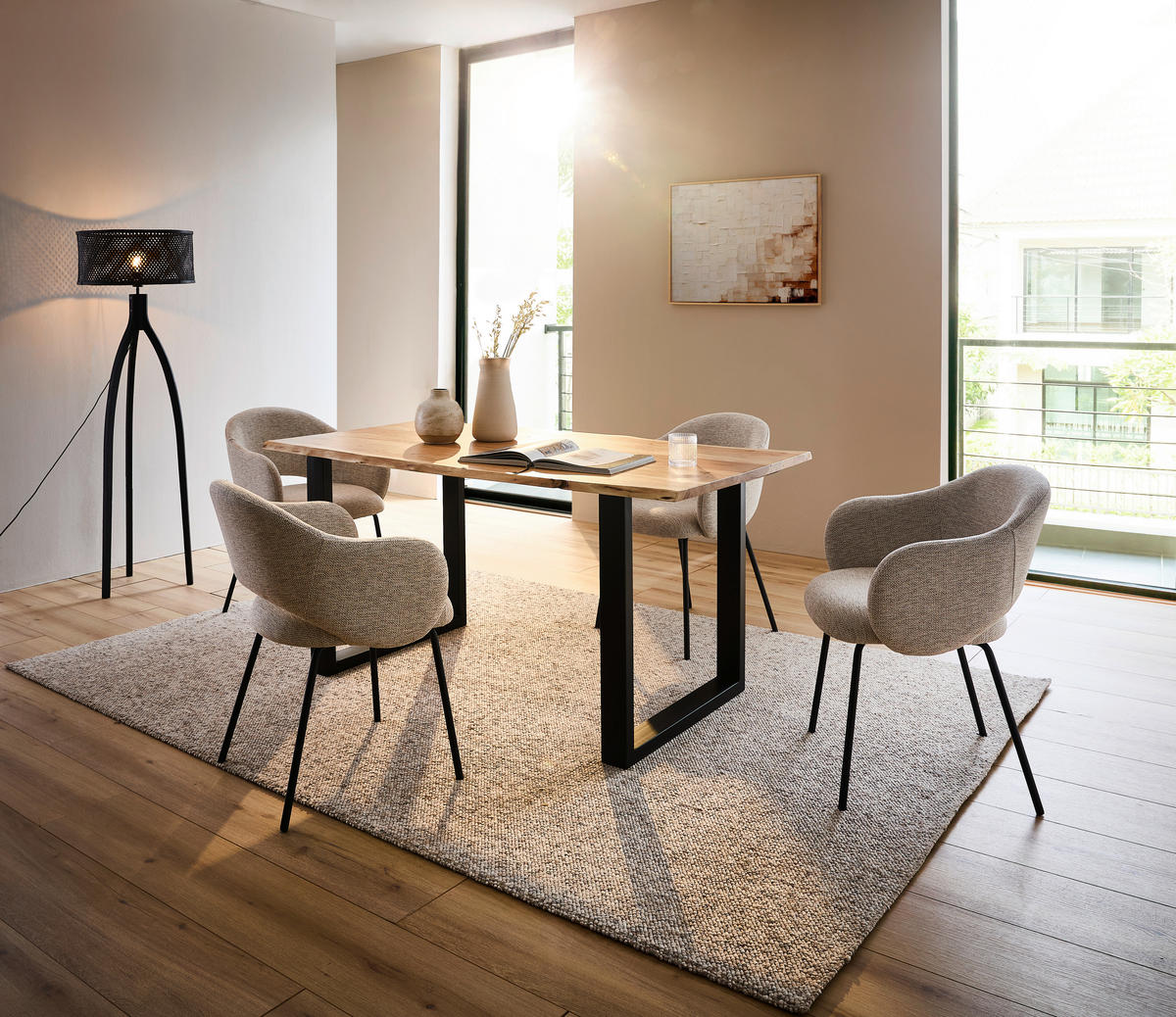 ARMLEHNSTUHL  ,  , Webstoff  ,  - Beige/Schwarz, Design, Textil/Metall (58/79/59cm) - home24