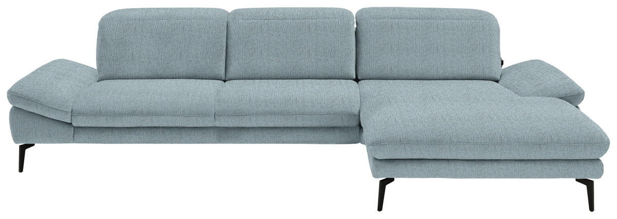 ECKSOFA in Chenille Pastellblau  - Pastellblau/Schwarz, Design, Textil/Metall (319/188cm) - Beldomo System