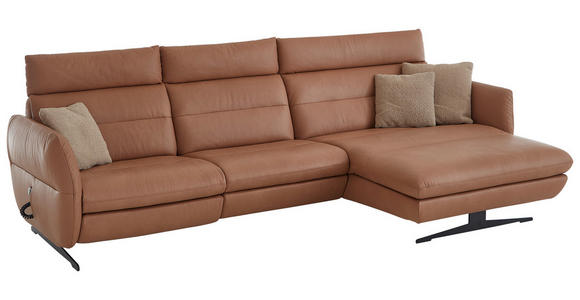 ECKSOFA in Echtleder Haselnussfarben  - Schwarz/Haselnussfarben, Design, Leder/Metall (300/157cm) - Dieter Knoll