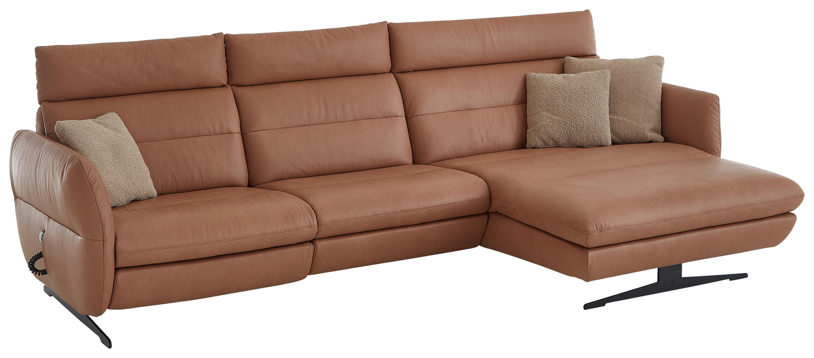 ECKSOFA Haselnussfarben Echtleder  - Schwarz/Haselnussfarben, Design, Leder/Metall (300/157cm) - Dieter Knoll
