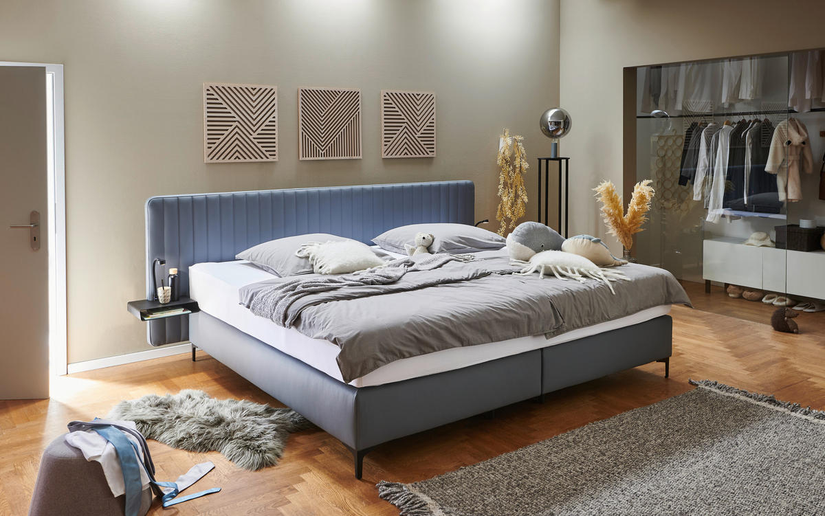 BOXSPRINGBETT 240/220 cm  in Blaugrau  - Blaugrau/Schwarz, KONVENTIONELL, Textil/Metall (240/220cm) - Novel