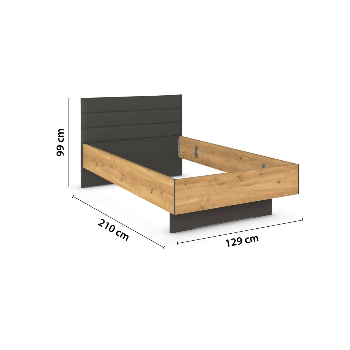 JUGENDZIMMER - Eichefarben/Graphitfarben, KONVENTIONELL, Holzwerkstoff/Textil (120/200cm) - Xora