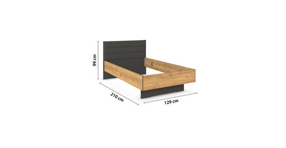 BETT 100/200 cm  in Graphitfarben, Eichefarben  - Eichefarben/Dunkelgrau, KONVENTIONELL (100/200cm) - Xora