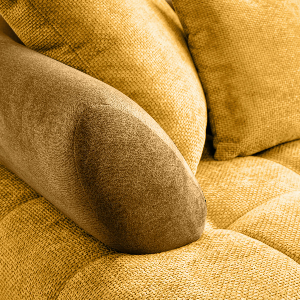 ECKSOFA Currygelb Chenille Zierkissen, Rückenkissen, Rücken echt  - Currygelb/Schwarz, MODERN, Textil/Metall (262/184cm) - MID.YOU