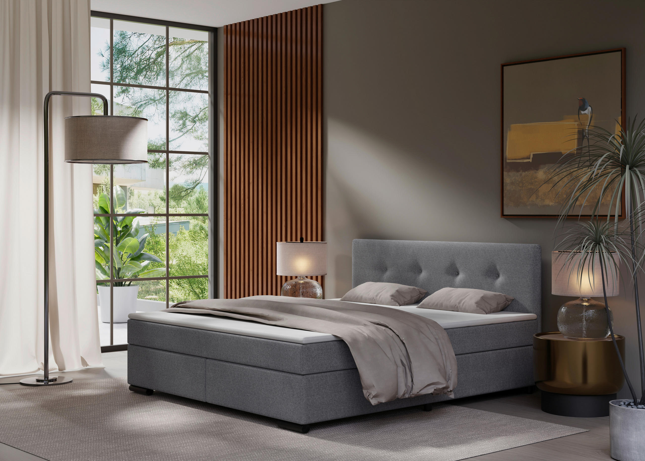 BOXSPRINGBETT 160/200 cm  in Hellgrau  - Hellgrau/Schwarz, MODERN, Karton/Holz (160/200cm) - MID.YOU