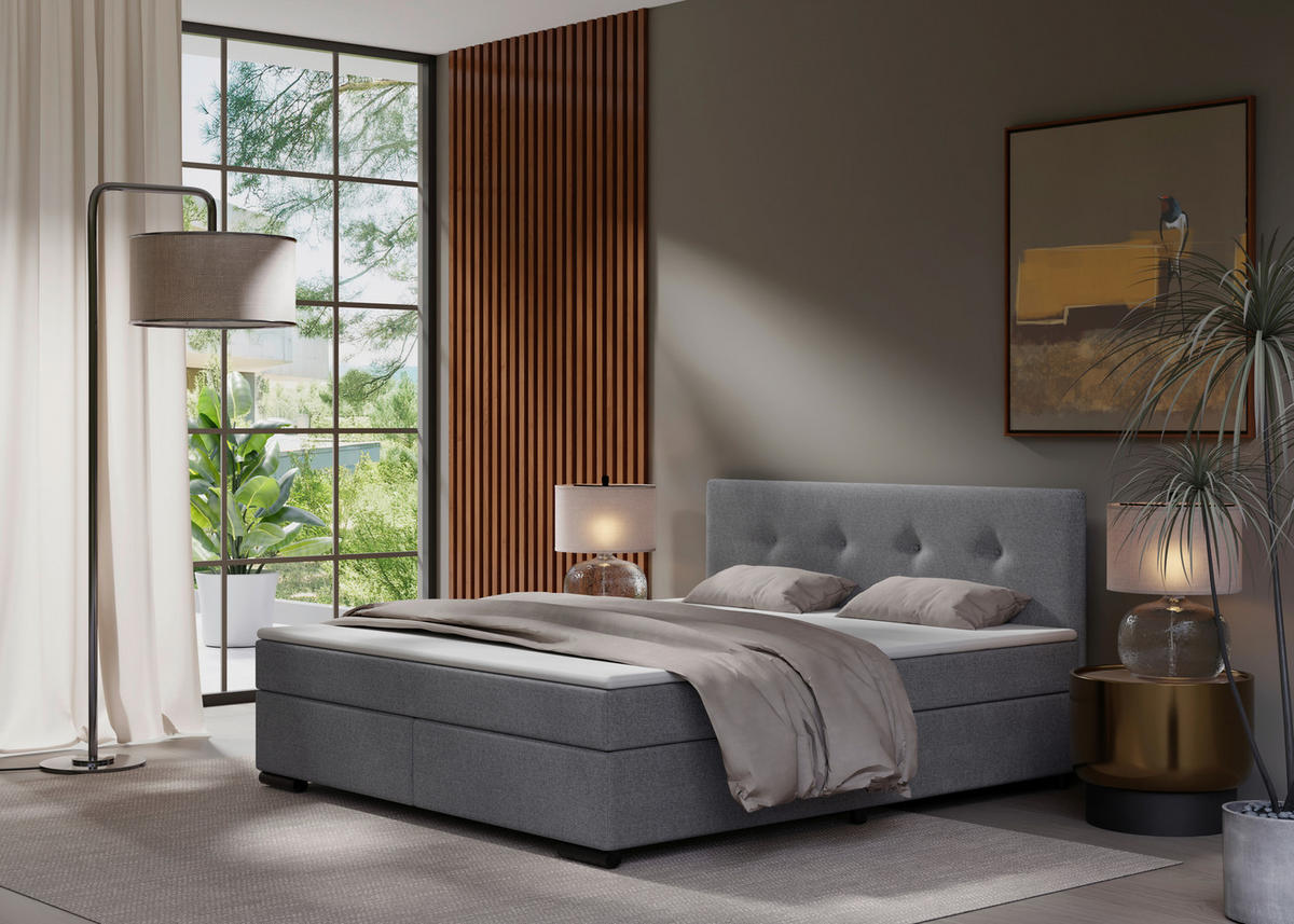BOXSPRINGBETT 160/200 cm  in Hellgrau  - Hellgrau/Schwarz, MODERN, Karton/Holz (160/200cm) - MID.YOU