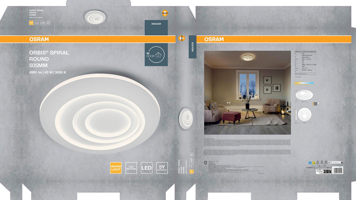 LED-DECKENLEUCHTE Orbis Spiral Round 50,6/5,6 cm   - Weiß, Design, Kunststoff/Metall (50,6/5,6cm) - Osram