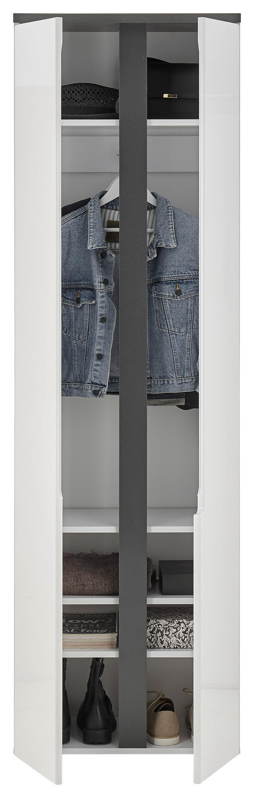 GARDEROBENSCHRANK  in 60/197/38 cm  - Weiß Hochglanz/Anthrazit, Design, Holzwerkstoff/Kunststoff (60/197/38cm) - MID.YOU