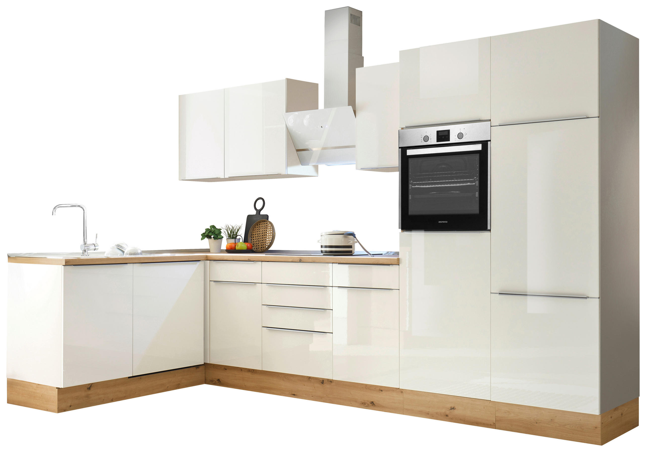 HÖRNKÖK 170/340 cm i vit, vit högglans - vit/aluminiumfärg, Lifestyle, trämaterial/plast (170/340cm) - Respekta