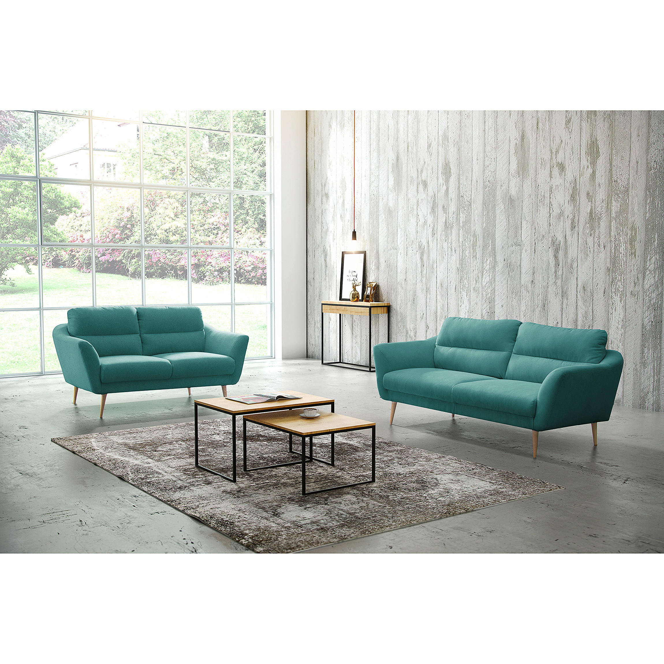 2-SITZER-SOFA in Webstoff Türkis  - Türkis/Buchefarben, Design, Holz/Textil (158/87/88cm) - Livetastic