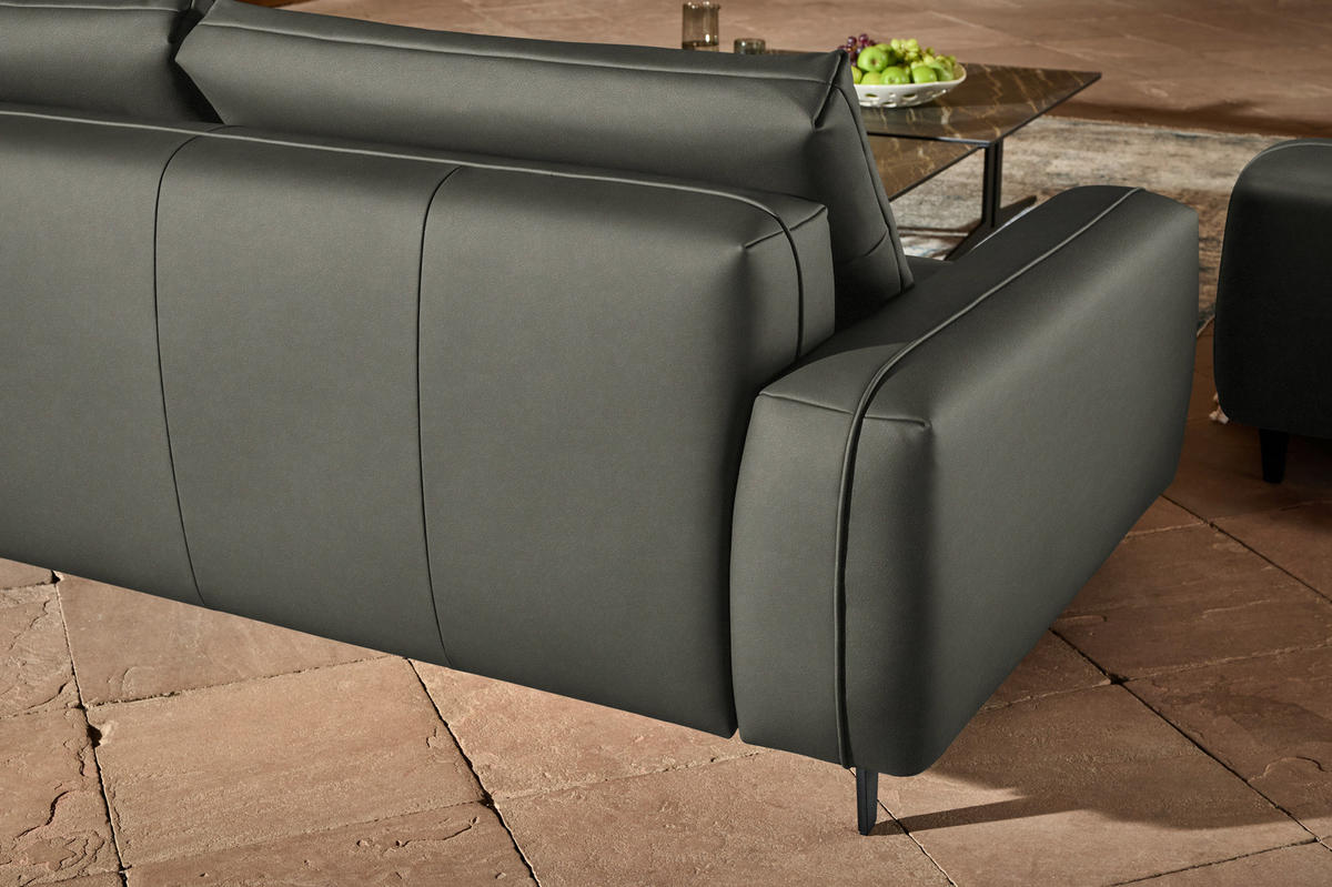 3-SITZER-SOFA  in Echtleder Graubraun   - Anthrazit/Graubraun, Design, Leder/Metall (230/70/109cm) - Johann Jakob