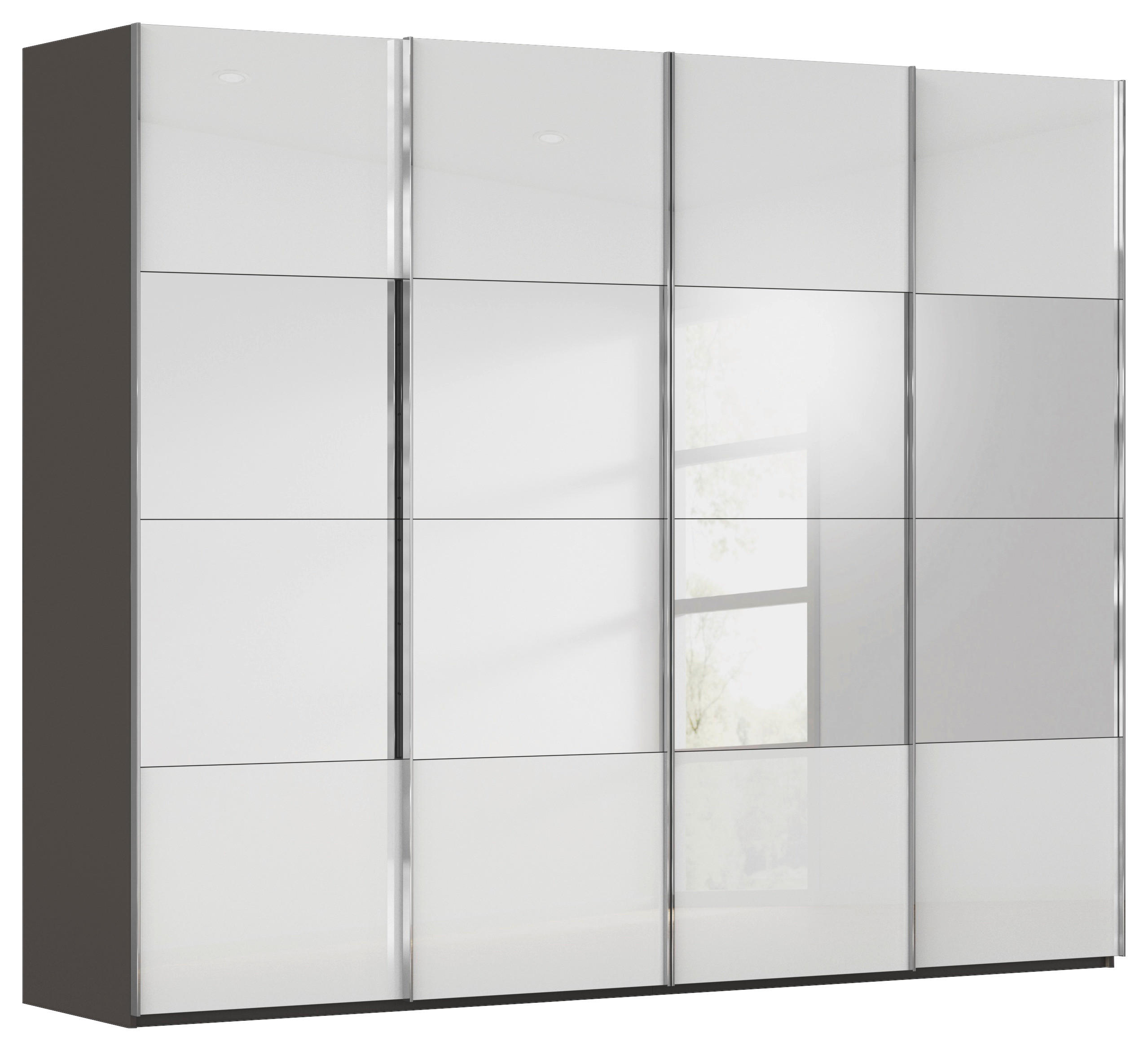 SCHWEBETÜRENSCHRANK 271/223/68 cm 4-türig Graphitfarben, Weiß  - Chromfarben/Graphitfarben, Design, Glas/Holzwerkstoff (271/223/68cm) - Novel
