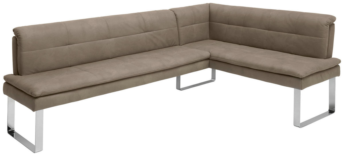 ECKBANK in Textil, Metall Chromfarben, Taupe  - Taupe/Chromfarben, Design, Textil/Metall (213/154cm) - Novel