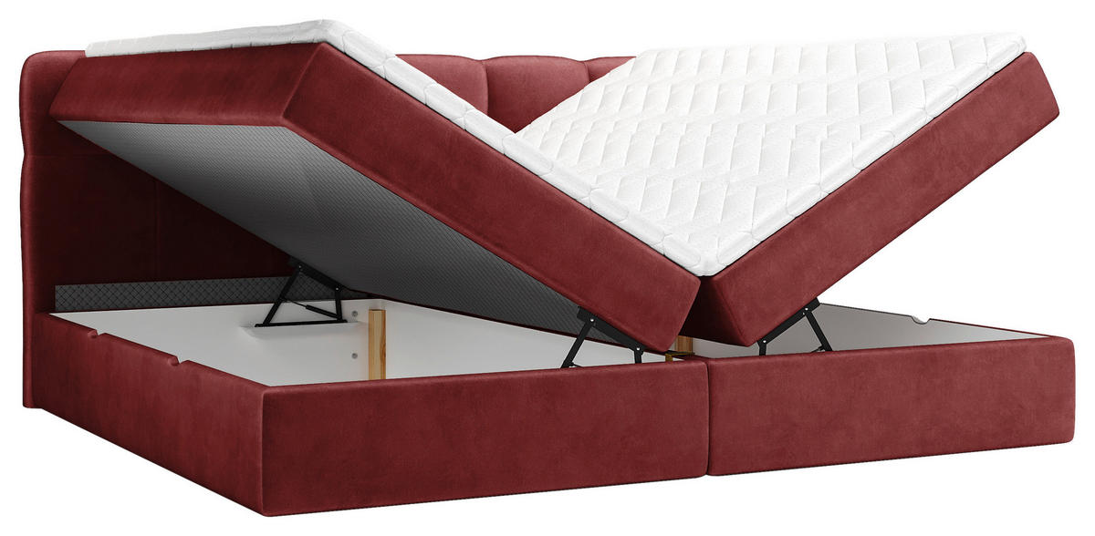 BOXBETT 240/200 cm,  in Bordeaux, Matratze, Bettkasten, Topper, H3 = fest  - Bordeaux/Schwarz, KONVENTIONELL, Kunststoff/Textil (240/200cm) - Chameo