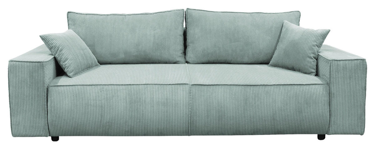 SCHLAFSOFA LOFT Cord Türkis  inkl. Zierkissen, Rückenkissen, Bettkasten  - Türkis/Schwarz, Design, Kunststoff/Textil (255/90/97cm) - MID.YOU