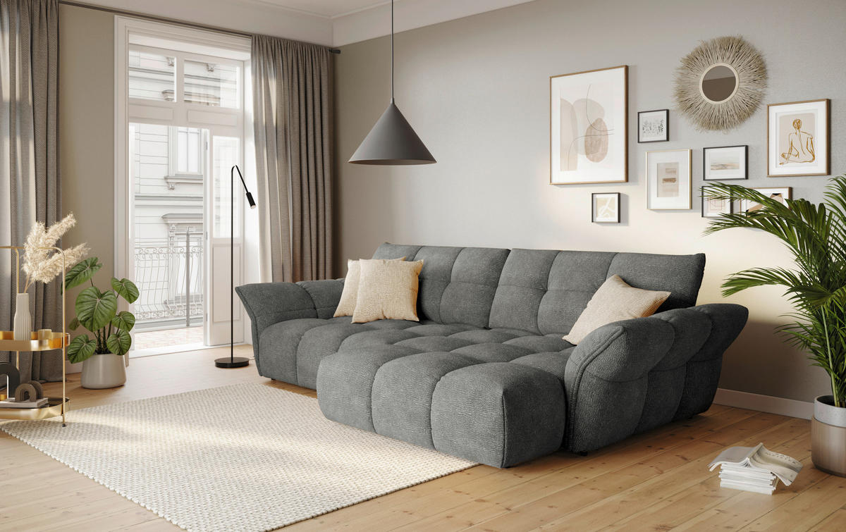 ECKSOFA Anthrazit Chenille Rücken echt  - Anthrazit/Schwarz, Design, Kunststoff/Textil (312/177cm) - Welnova