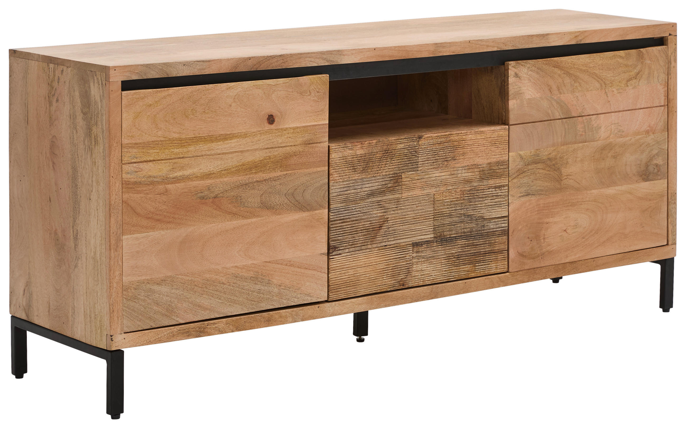 LOWBOARD Ankara  in 157/68/42 cm  - Schwarz/Naturfarben, KONVENTIONELL, Holz/Metall (157/68/42cm) - Livetastic