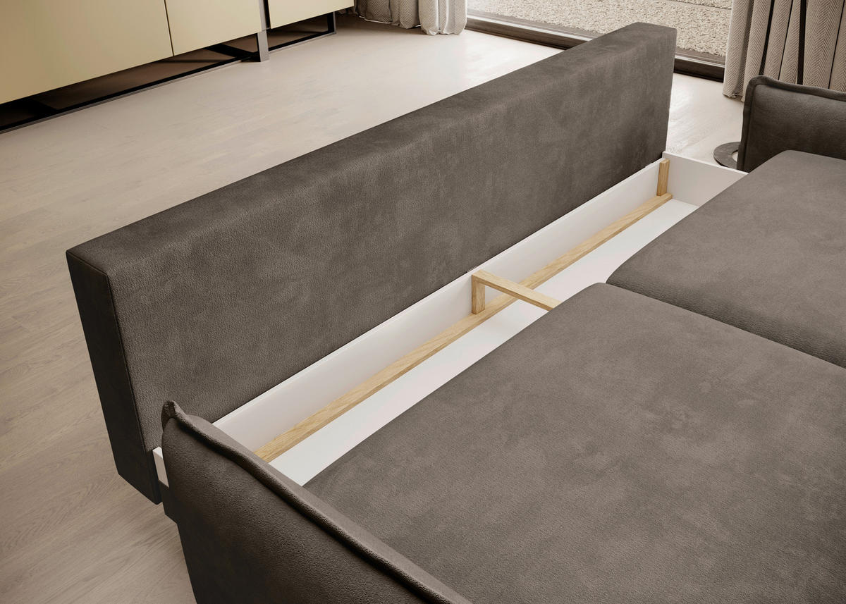 SCHLAFSOFA Chenille Mokka  - Schwarz/Mokka, KONVENTIONELL, Textil/Metall (223/89/107cm) - Carryhome