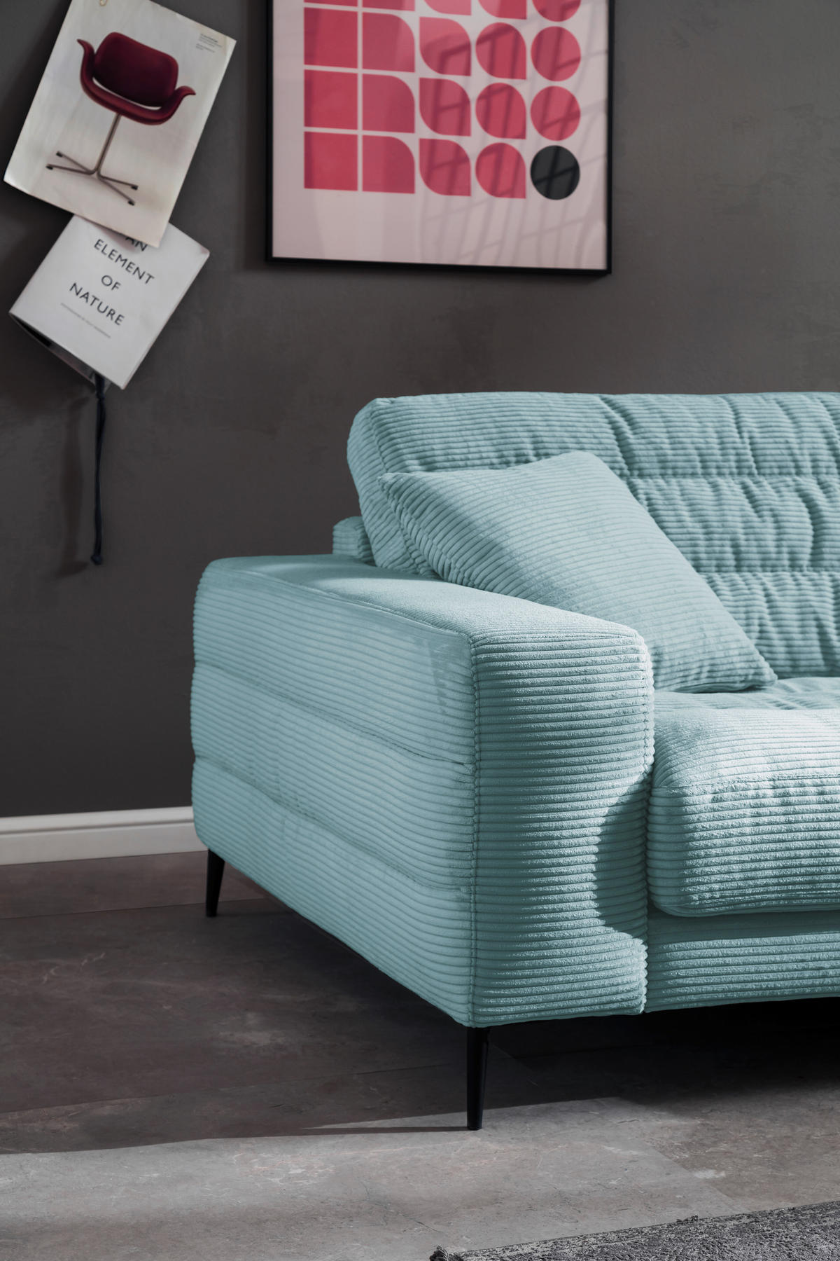 ECKSOFA in Cord Hellblau  296/207 cm  - Schwarz/Hellblau, Design, Textil/Metall (296/207cm) - Dieter Knoll
