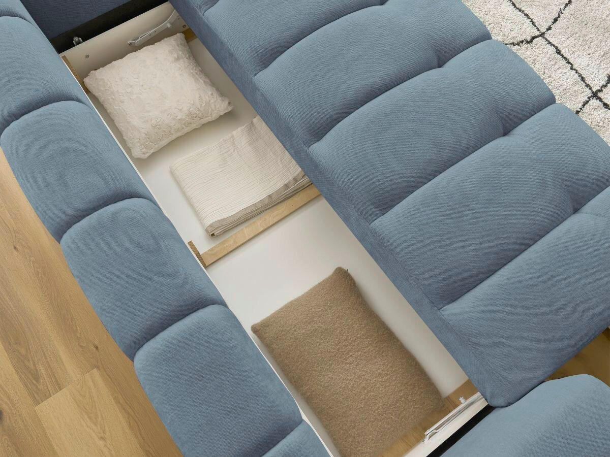 SCHLAFSOFA FUJI Leinenoptik Hellblau  inkl.  - Schwarz/Hellblau, MODERN, Kunststoff/Textil (251/113/88cm)