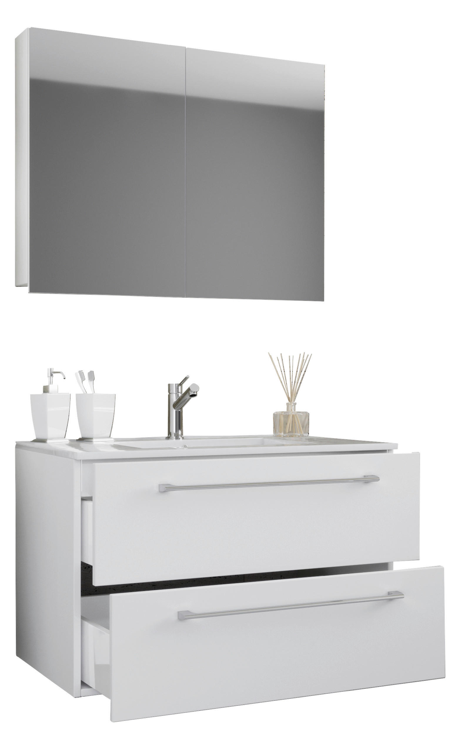 BADEZIMMER 3-teilig  in 80 cm  - Alufarben/Weiß, MODERN, Keramik/Holzwerkstoff (80cm) - MID.YOU