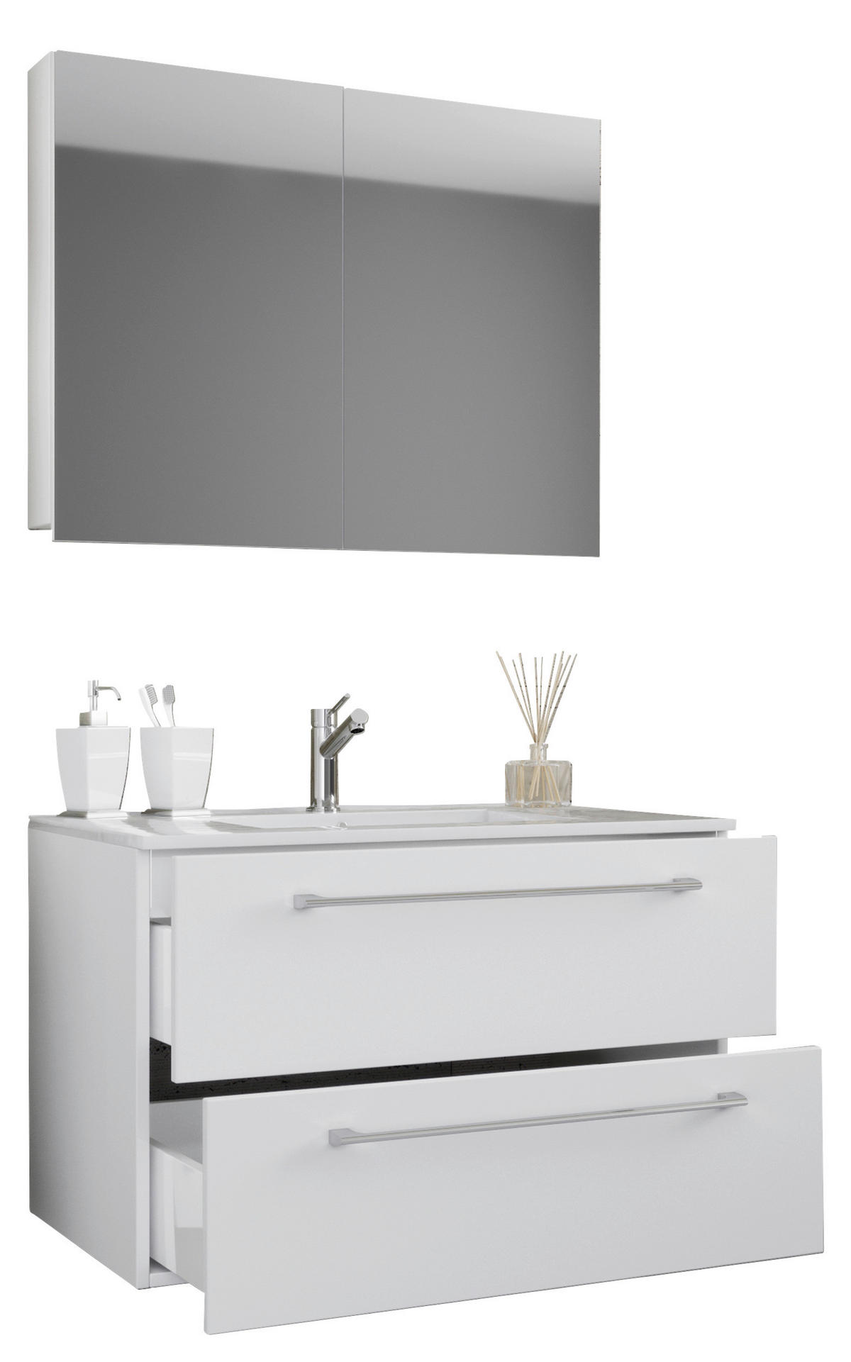 BADEZIMMER 3-teilig  in 80 cm  - Alufarben/Weiß, MODERN, Keramik/Holzwerkstoff (80cm) - MID.YOU