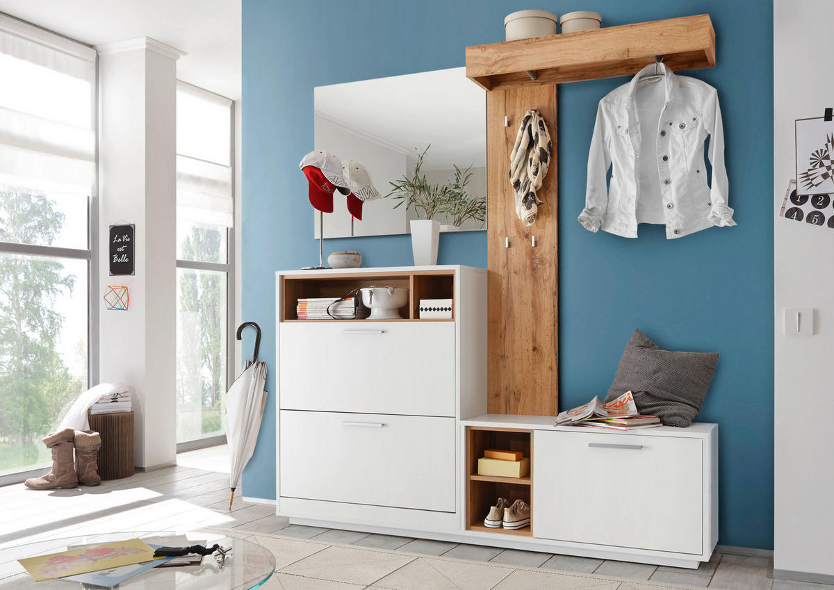 HALLMÖBEL  i 177/196/32 cm  - vit/ekfärgad, Design, trämaterial/glas (177/196/32cm) - Carryhome