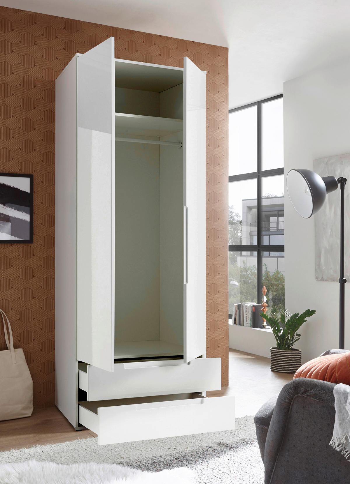 DREHTÜRENSCHRANK 84/208/57 cm 2-türig Weiß  - Eichefarben/Weiß, MODERN, Holzwerkstoff (84/208/57cm) - MID.YOU
