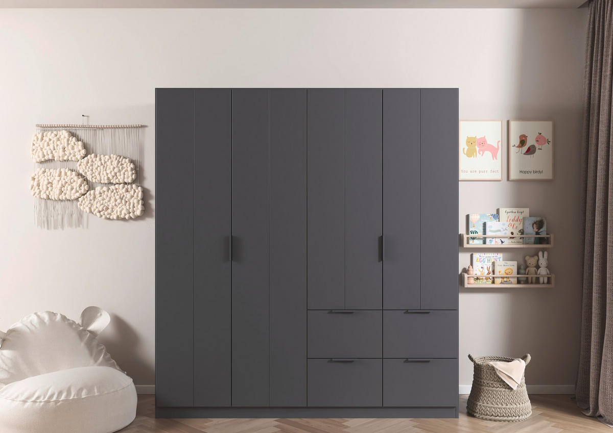 GARDEROB MED GÅNGJÄRN 181/197/56 cm 4-dörrar - grå, Modern, metall/trämaterial (181/197/56cm) - Rauch Möbel