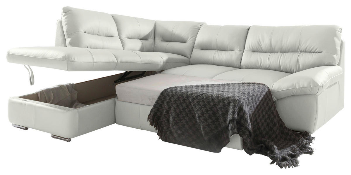 ECKSOFA in Echtleder Beige  - Chromfarben/Beige, Design, Leder/Metall (216/268cm) - Livetastic