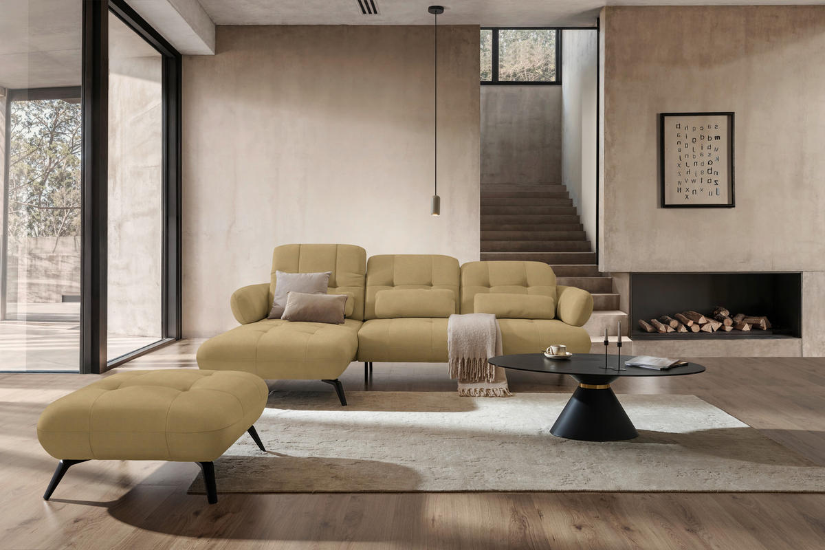 ECKSOFA Flachgewebe Honig  - Schwarz/Honig, Modern, Textil/Metall (180/282cm) - Novel