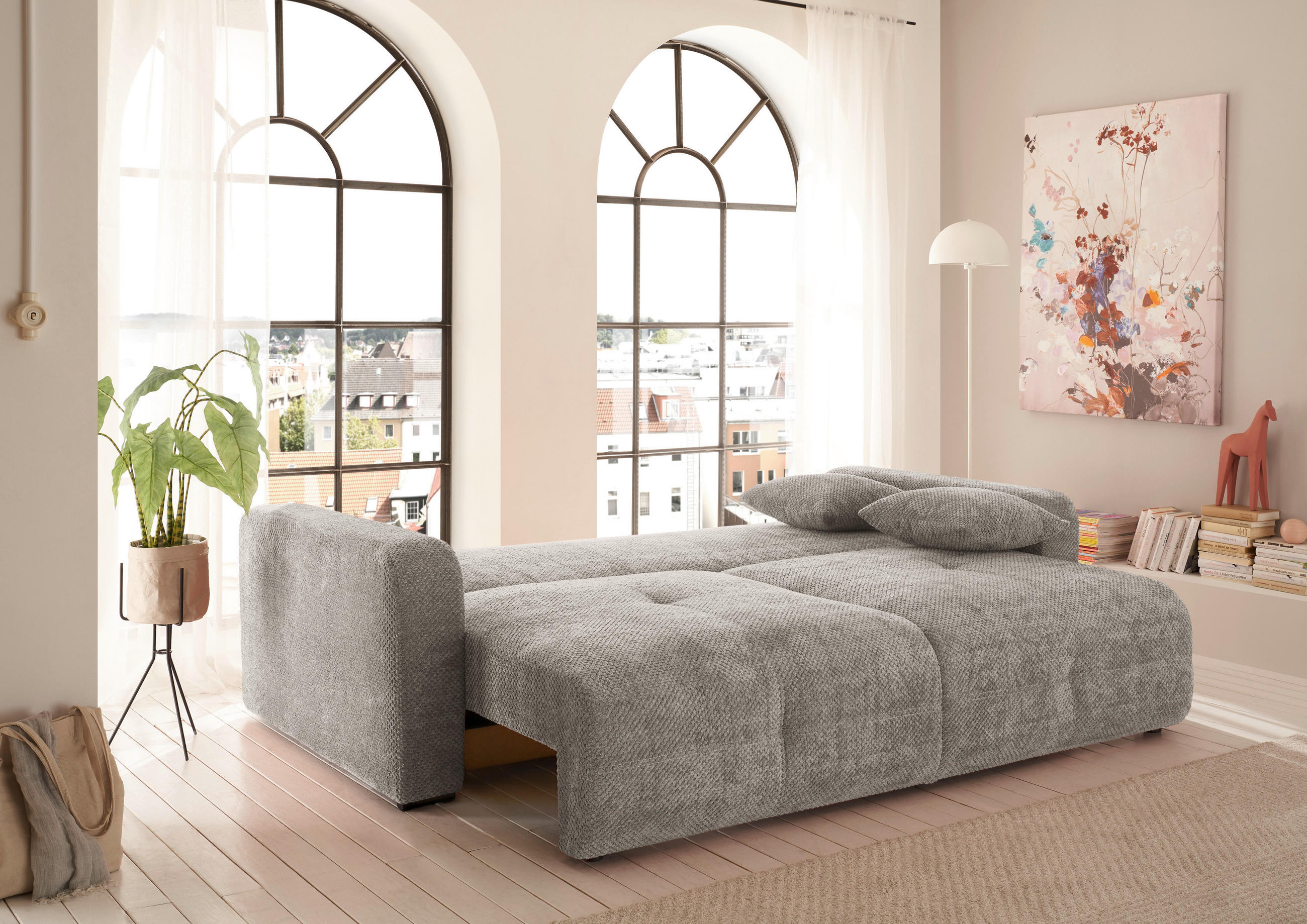 SCHLAFSOFA Mikrovelours Taupe  - Taupe/Schwarz, KONVENTIONELL, Kunststoff/Textil (235/88/120cm) - MID.YOU