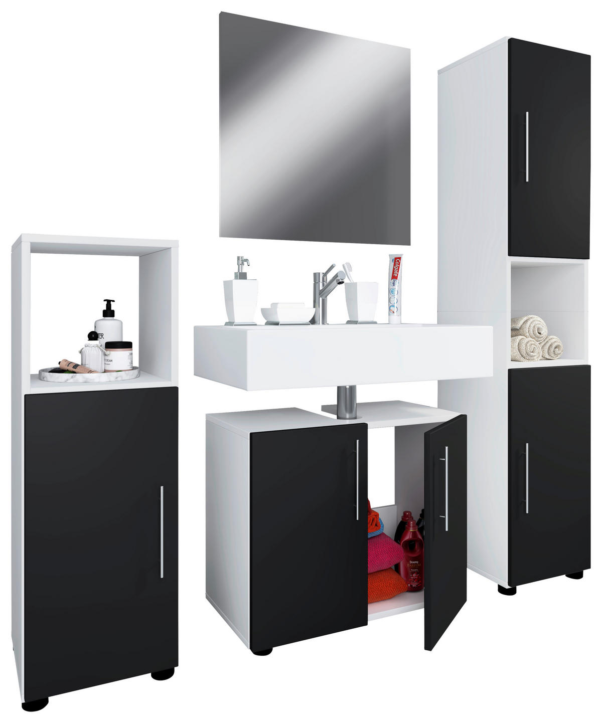 BADEZIMMER  in 122 cm  - Schwarz/Weiß, MODERN, Holzwerkstoff (122cm) - MID.YOU