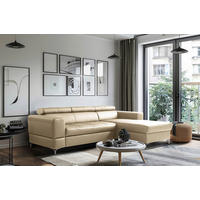 ECKSOFA Hellgrau Echtleder Lederlook Bettkasten, Schlaffunktion, Rücken echt, Kopfteilverstellung  - Hellgrau/Schwarz, Design, Leder/Textil (247/173cm) - Livetastic