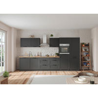 KÜCHENBLOCK 360 cm   in Grau, Eiche Wotan  - Eiche Wotan/Schwarz, Lifestyle, Holzwerkstoff/Metall (360cm) - Held
