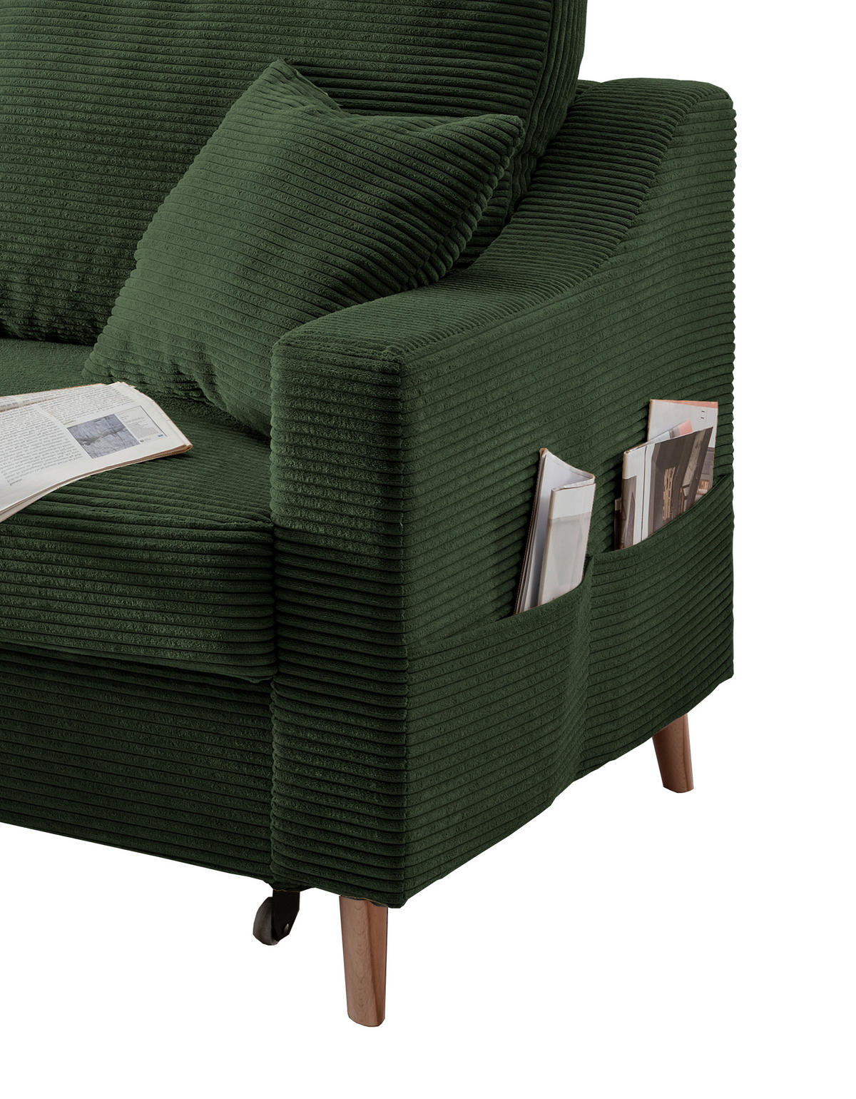 ECKSOFA in Cord Dunkelgrün  - Dunkelgrün/Naturfarben, Design, Holz/Textil (150/228cm) - P & B