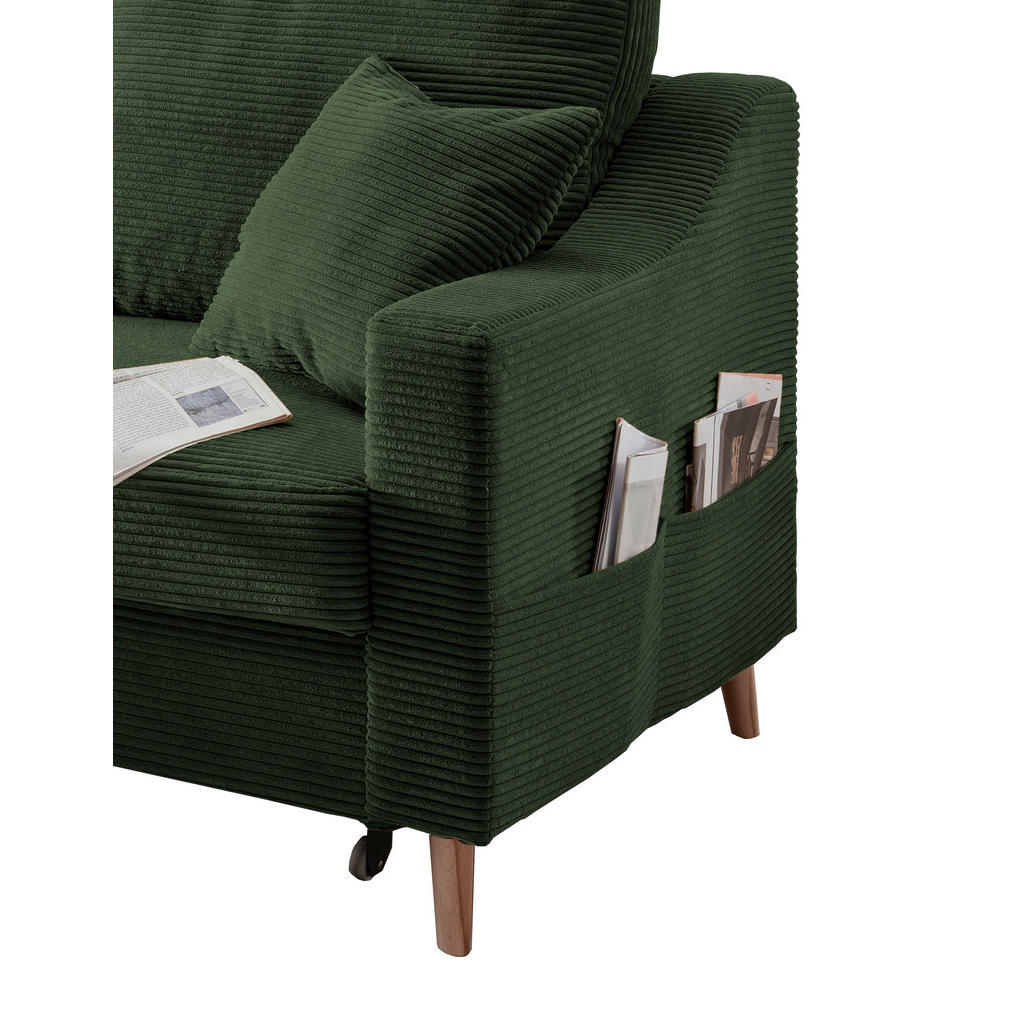 Thumbnail - P & B Ecksofa, Dunkelgrün, Textil, Buche, Uni, 4-Sitzer, Füllung: Schaumstoff, L-Form, 228x150 cm, Made in EU, Typenausw...