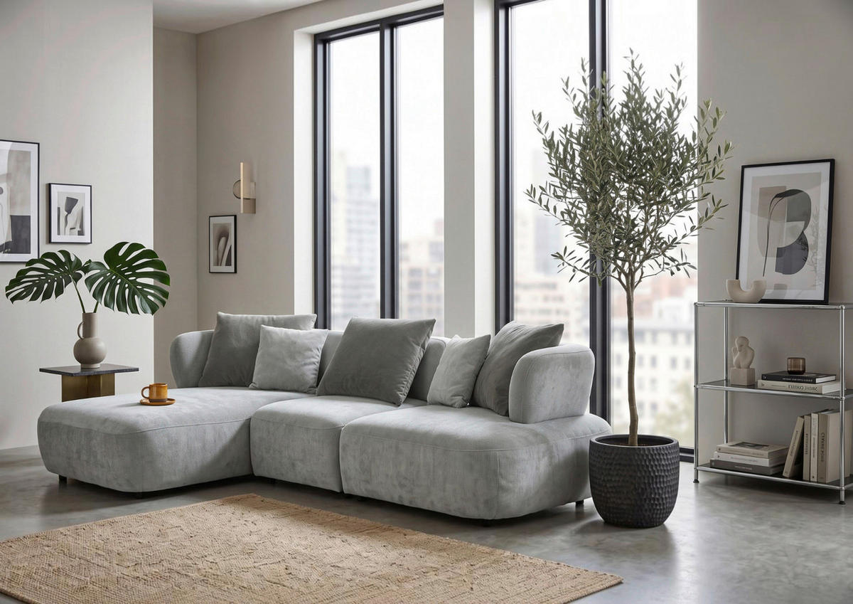 ECKSOFA Mintgrün Flachgewebe Zierkissen, Rückenkissen, Rücken echt, Sitztiefenverstellung  - Salbeigrün/Schwarz, MODERN, Kunststoff/Textil (190/320cm) - Ambia Home