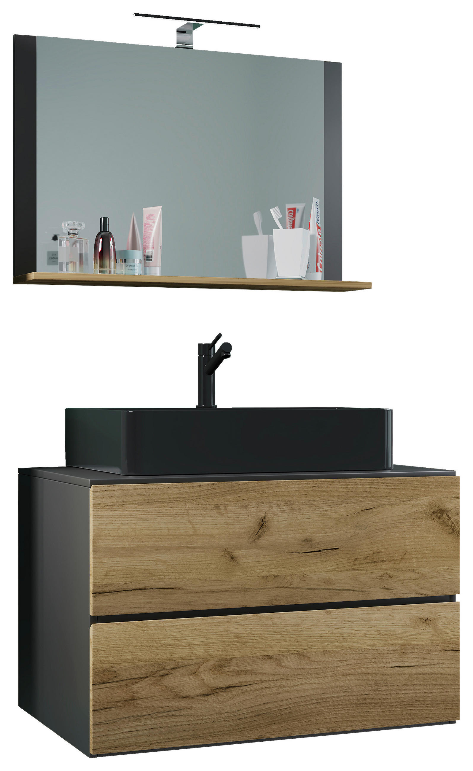 BADEZIMMER 3-teilig  in 81 cm  - Honigeiche/Anthrazit, Modern, Glas/Keramik (81cm) - MID.YOU