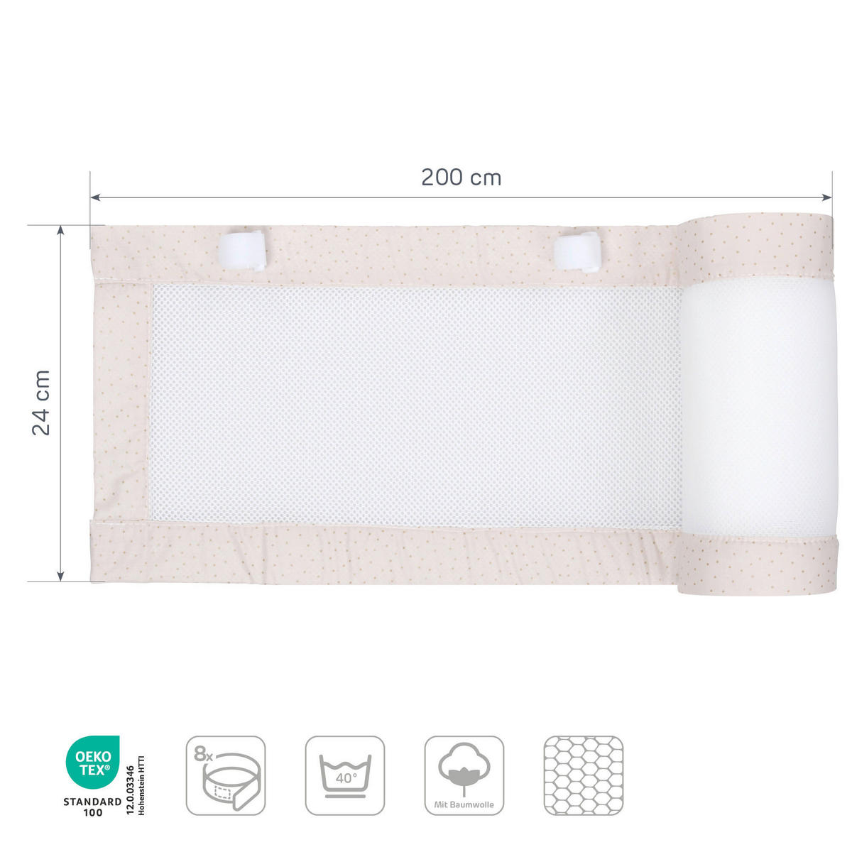 NESTCHEN babybay Nestchen 3D Mesh  - Beige, Basics, Naturmaterialien (200/24/2cm) - Tobi