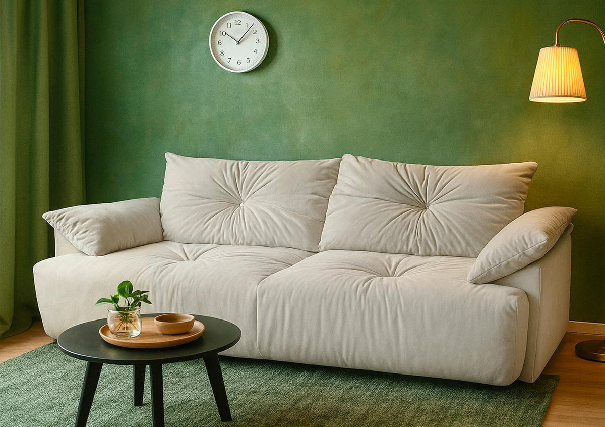 BIGSOFA Webstoff Creme  - Creme/Schwarz, KONVENTIONELL, Kunststoff/Textil (243/90,5/130cm) - Ambia Home