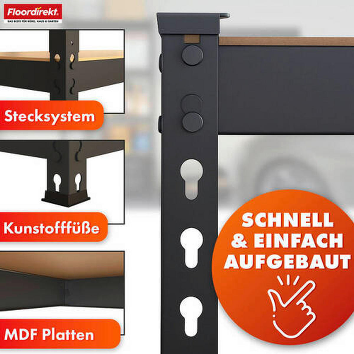 SCHWERLASTREGAL 90/180/45 cm  - Schwarz, Basics, Naturmaterialien/Metall (90/180/45cm) - Floordirekt